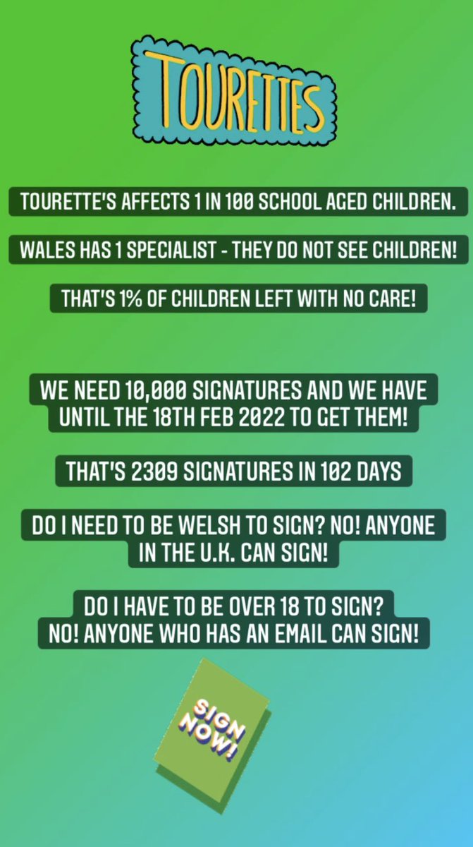 PinnacleAppsLtd's tweet photo. https://t.co/tJnG46AHdp

We need roughly 23 signatures a day - help us get them 💚 #togetherWeAreStronger #Tourettes #SEND #SignThePetition #SignShareHelp #TourettesPetition https://t.co/d9yExrV62i