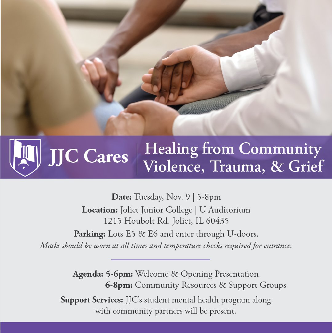 Many within our campus community have been mourning the loss of two students, Holly Mathews and Jonathan Ceballos, following an incident over the Halloween weekend. JJC’s Student Wellness Program – Mental Health invites you to an outreach event Tuesday night.