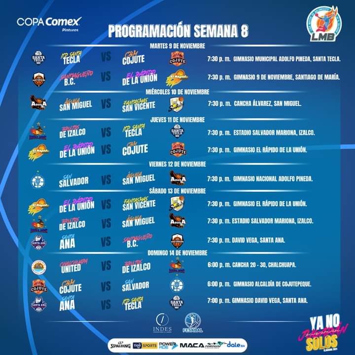 LMB_ELSALVADOR's tweet photo. | #CL2021 #LMB 🔥 |
.
🏀TODOS JUNTOS APOYANDO EL BALONCESTO NACIONAL🏀
.
🔥Compartimos programación de semana 8🔥
.
⚡LA ACCIÓN DE LMB⚡
.
#CopaCOMEX
. https://t.co/ckBEx6FV3s