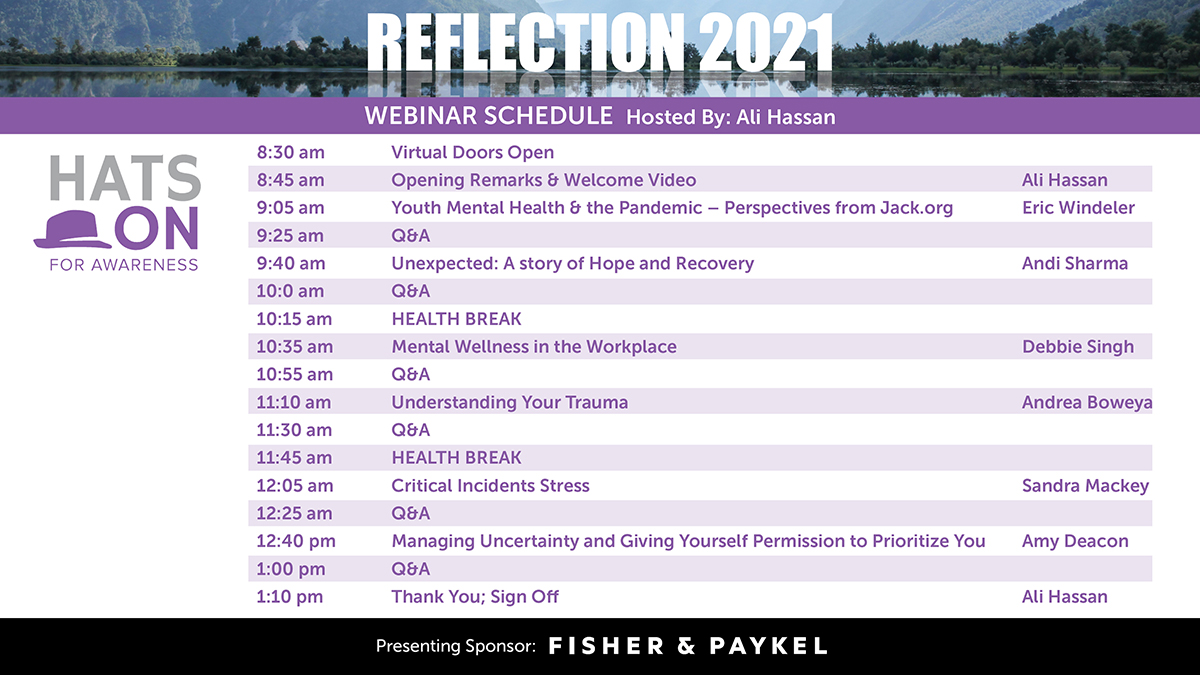 HatsOn4Aware's tweet photo. Join us for the Inaugural Virtual Mental Health Conference #Reflection2021 on November 18!
This FREE conference is a safe space for you to gain insight & awareness into your own #mentalhealth through the stories & lessons of others.
Register: https://t.co/lT4kHTLFyL #TalkHatsOn https://t.co/mpdmumE9qS