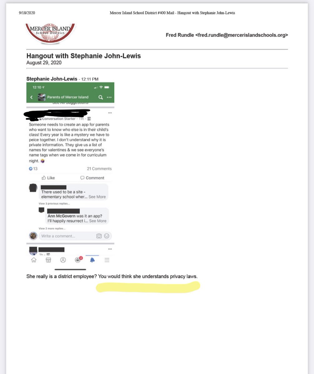 OrderEducation's tweet photo. @WA_SBE @Principalfreddy @mercerislandsd @waOSPI @infowabidaorg1 @WA_SBE @usedgov #FAPE public record request, Why is teacher/SJL taking screenshots of private Facebook parent group, sending to deputy superintendent Fred Rundle, MISD? Why is he encouraging it? Unethical https://t.co/TUpwYV2K4z