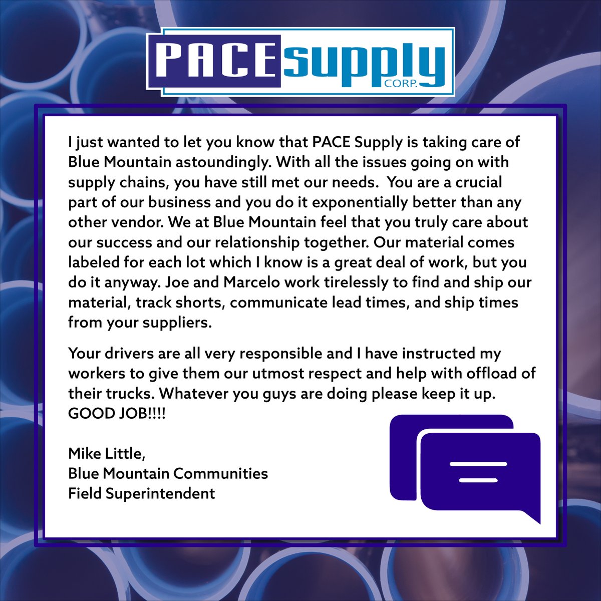 PACESupplyCorp's tweet photo. Customer Shout-Out!
Honored to have Blue Mountain as a #PACESupply partner.
 #TogetherWeWin https://t.co/0Dc7YJfhUU