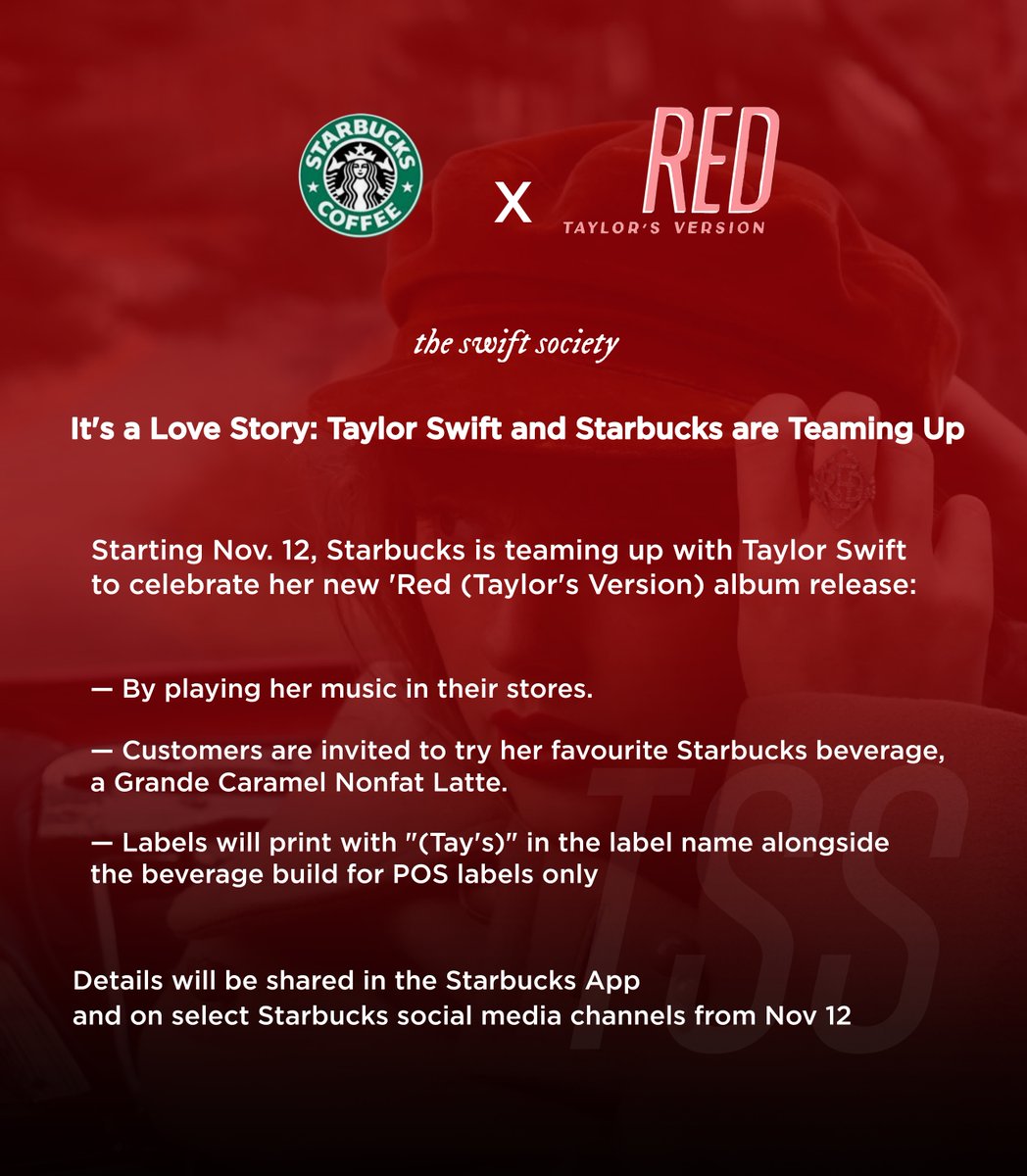 TheSwiftSociety's tweet photo. 🚨| More details about the @TaylorSwift13 x Starbucks collaboration that will be available for 1 week.

Information went out in a weekly newsletter all workers receive. 
#ARIAsTaylorSwift https://t.co/QA0VMJ84ej