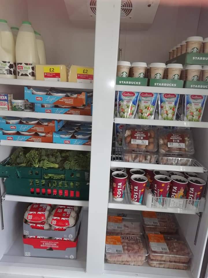 Volunteersnw's tweet photo. Huge selection of food for tomorrow's community fridge at Langney Larder. £2 for up to ten items. Open from 10am to noon. (and a contest to guess the weight of the pumpkin). #Langney #CommunityFridge #endfoodwaste https://t.co/ugktJl0iTo
