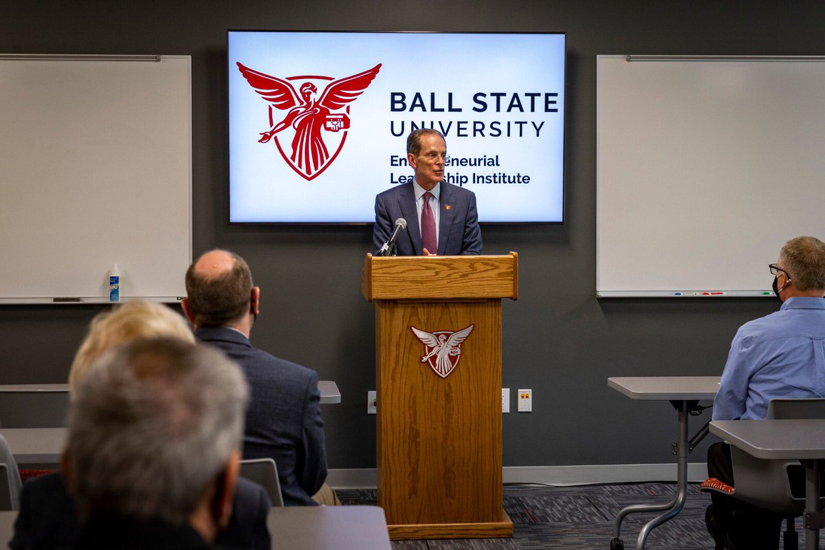 PresidentMearns's tweet photo. Today, we held a ribbon-cutting for @BallState’s new Menard Training Facility. This newly named space honors the generosity of the Menard family and their financial support of our @BSUInstEntre, which offers programs that foster a more entrepreneurial culture on our campus. https://t.co/4PTKAwNUDK