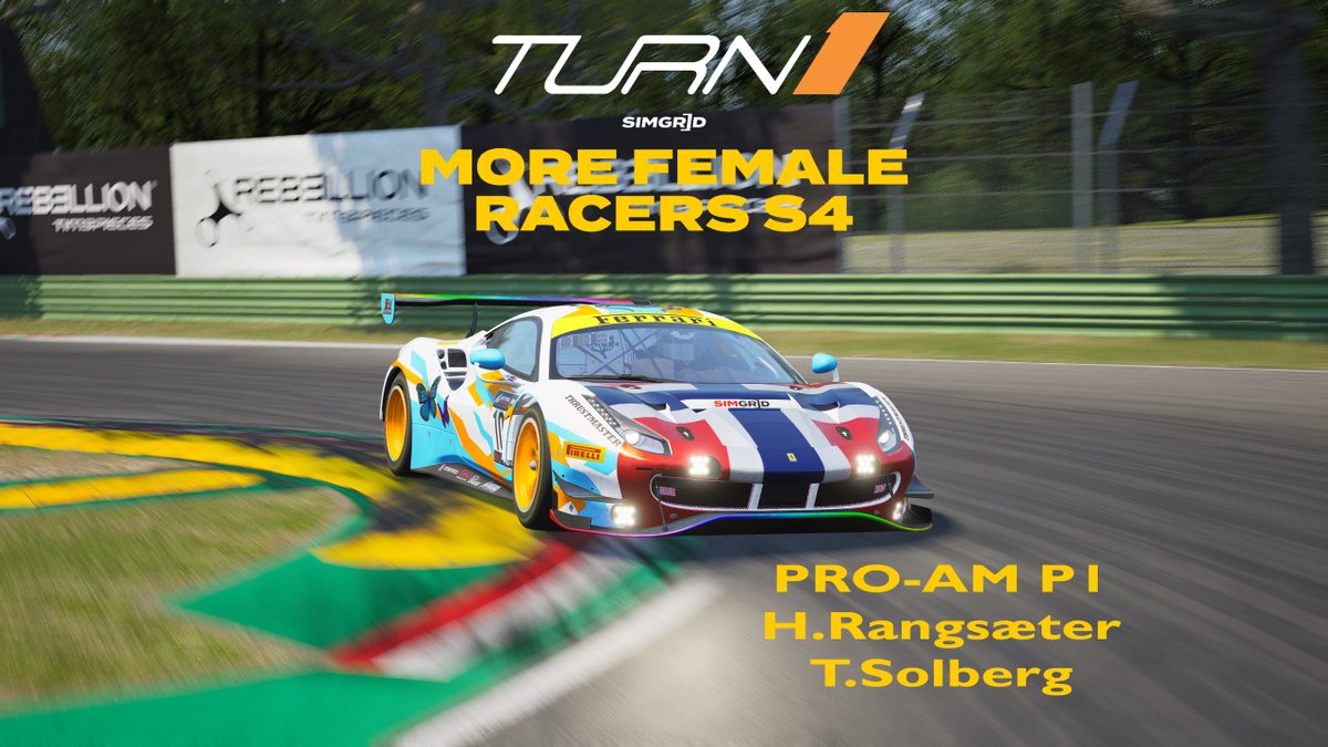 Team_Turn1's tweet photo. Congratulations to @heddarangseter &amp; @TrulsSolberg Winners in Pro-Am class of Round 3 of #morefemaleracers on the @sim_grid https://t.co/zv6a9yemj1