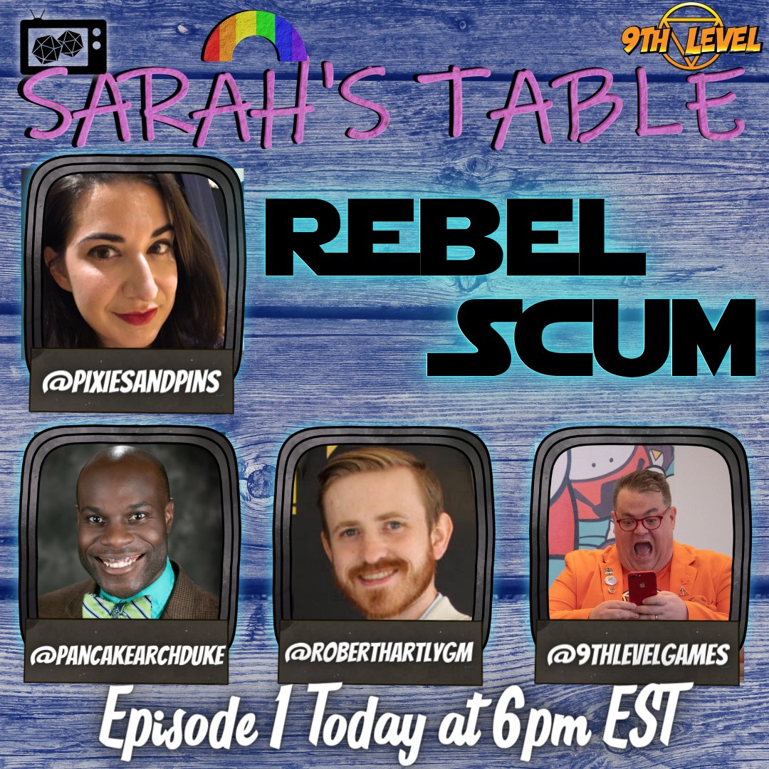 LevelUpTTV's tweet photo. Sarah's Table Friday Game was met with an untimely death, when the power went out plunging the stream into darkness.

However, This does mean we will be playing episode 1 of Rebel Scum today! 

With this amazing group of players! Come enjoy https://t.co/b6X072vmT3