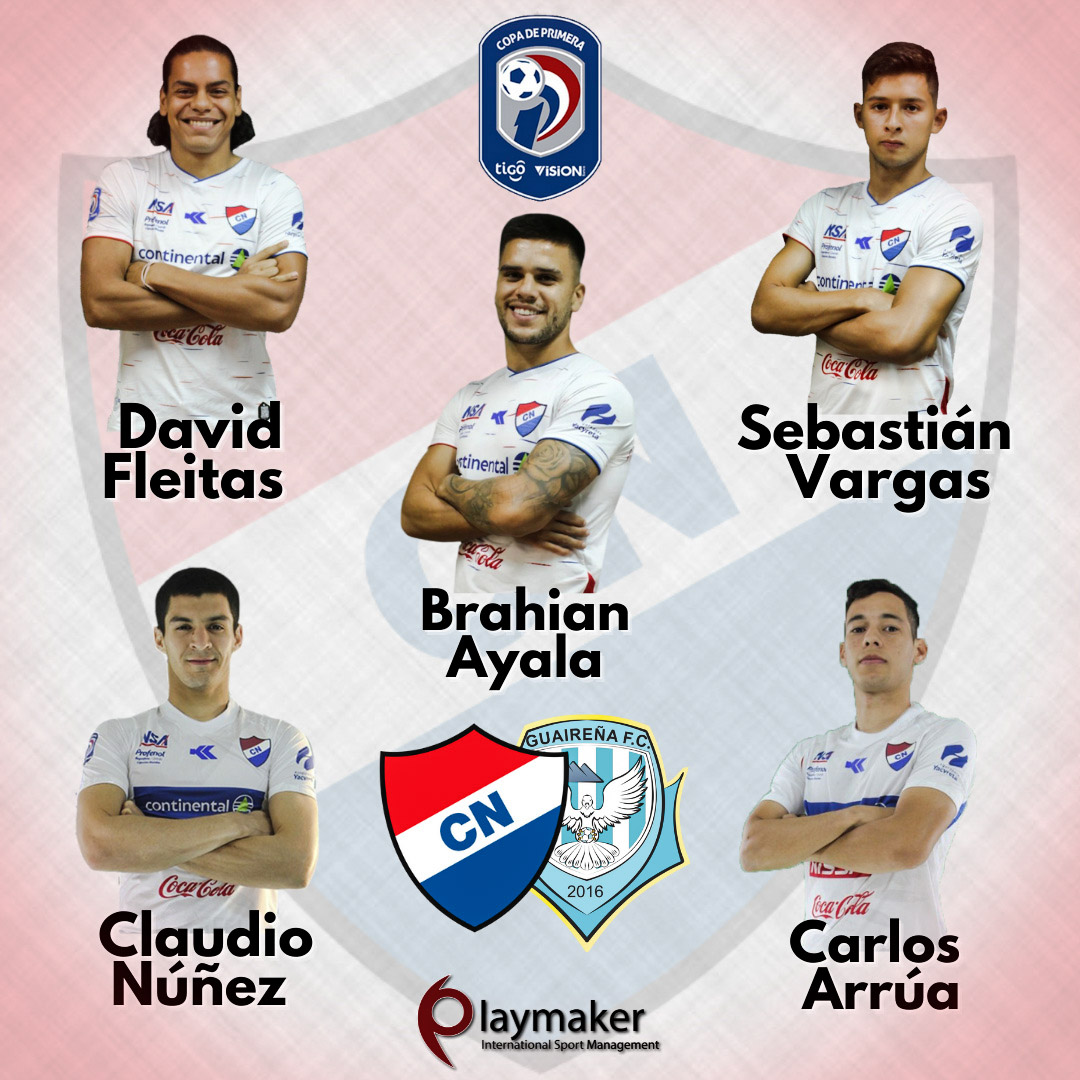 playmaker_py's tweet photo. Nuestros representados @Claudio_Nunhez y @carsebas10 son titulares, mientras que @Sebasvargass_, @ayalabrahian10 y @David_FleitasM están como alternativa en @clubnacionalpy frente a @GuairenaClub en el juego por la decimoquinta fecha del Torneo Clausura @CopaDePrimera https://t.co/Y0Ia1EOU6t