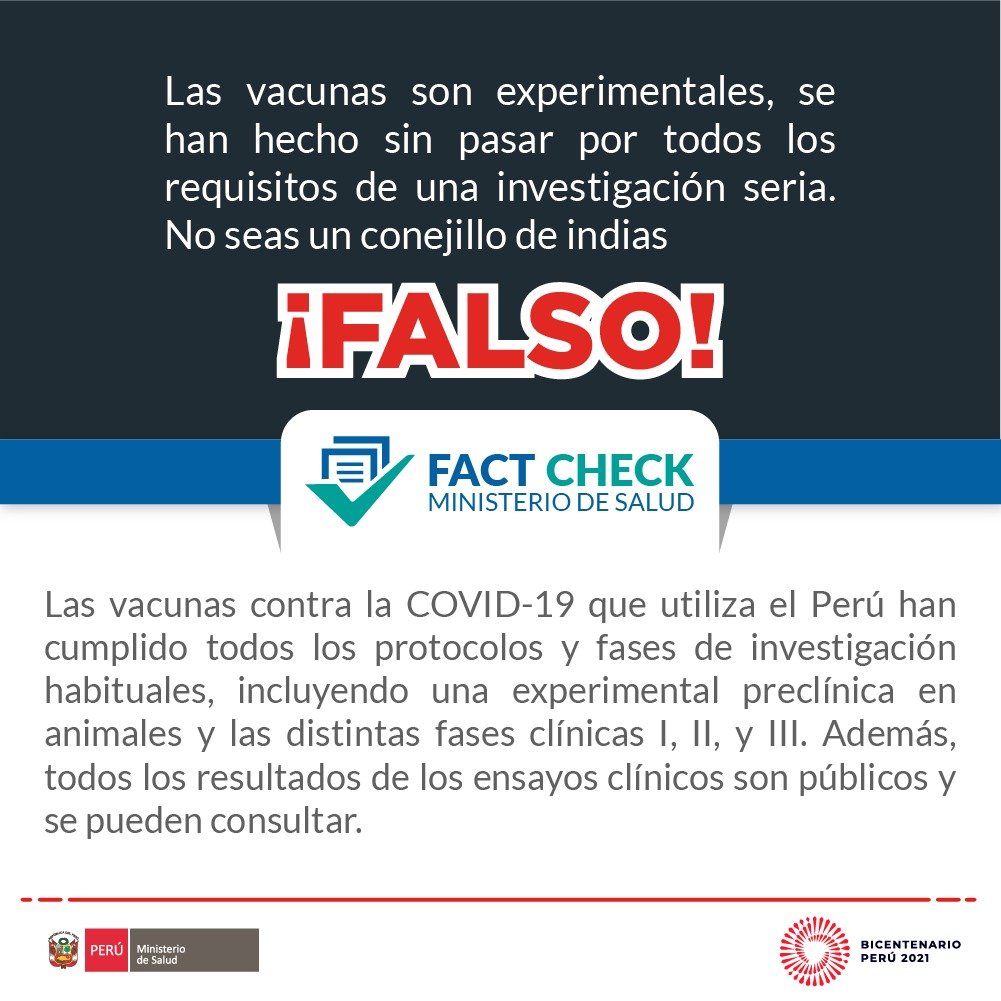Minsa_Peru's tweet photo. 🔴 #FactCheck | Alertamos a la población ante la divulgación de información falsa. No compartamos fake news. ❌📰 
Infórmate en estos enlaces de instituciones independientes:
Pfizer: https://t.co/WEORzol2X7
AstraZeneca: https://t.co/ekDfPH3iqN
Sinopharm: https://t.co/INrCqtRJd2 https://t.co/EB9EY7EdYE