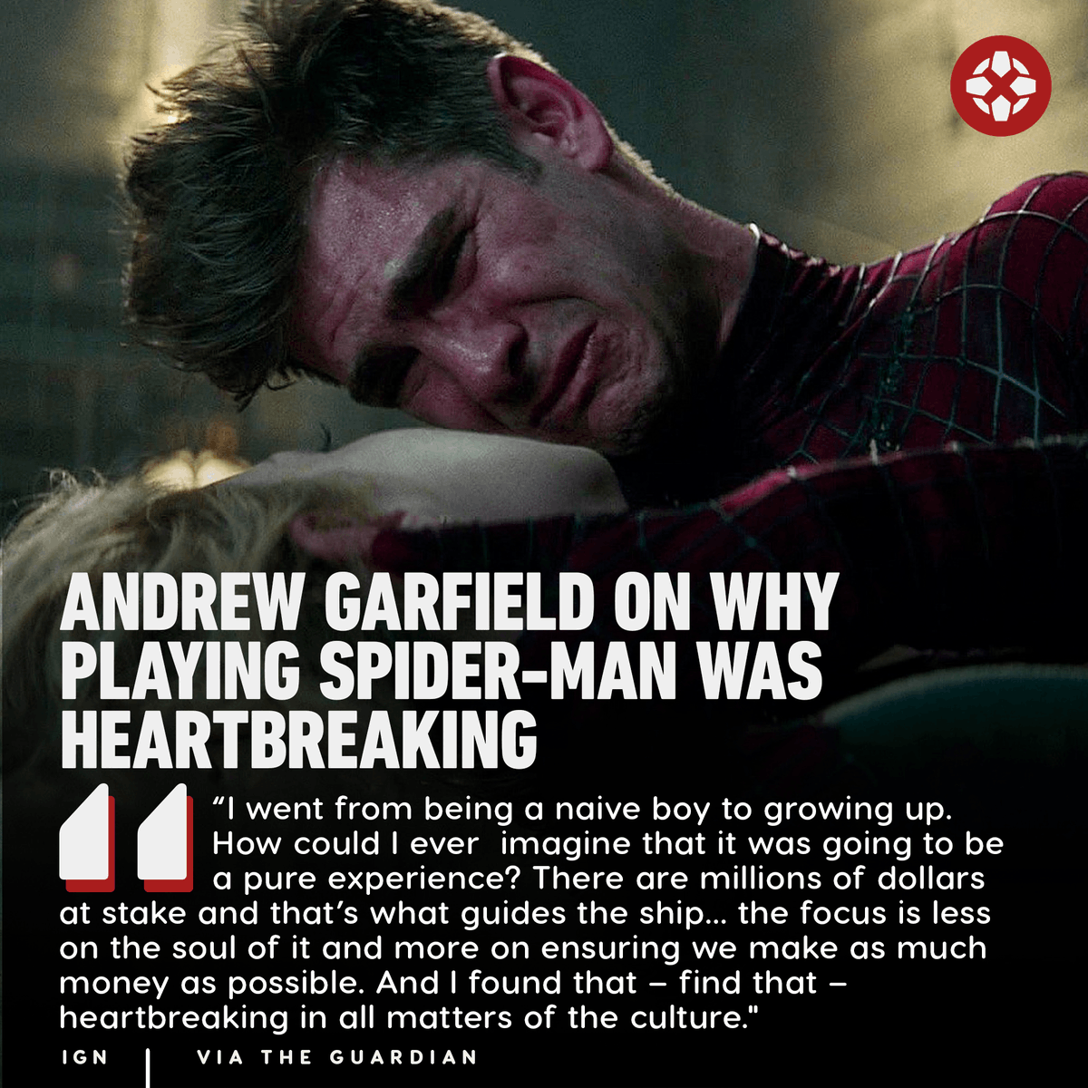 IGN's tweet photo. Back in 2017, Andrew Garfield said his time as Spider-Man broke his heart a little bit, and in a more recent interview he elaborated on that sentiment. https://t.co/jCBIpaQfqX