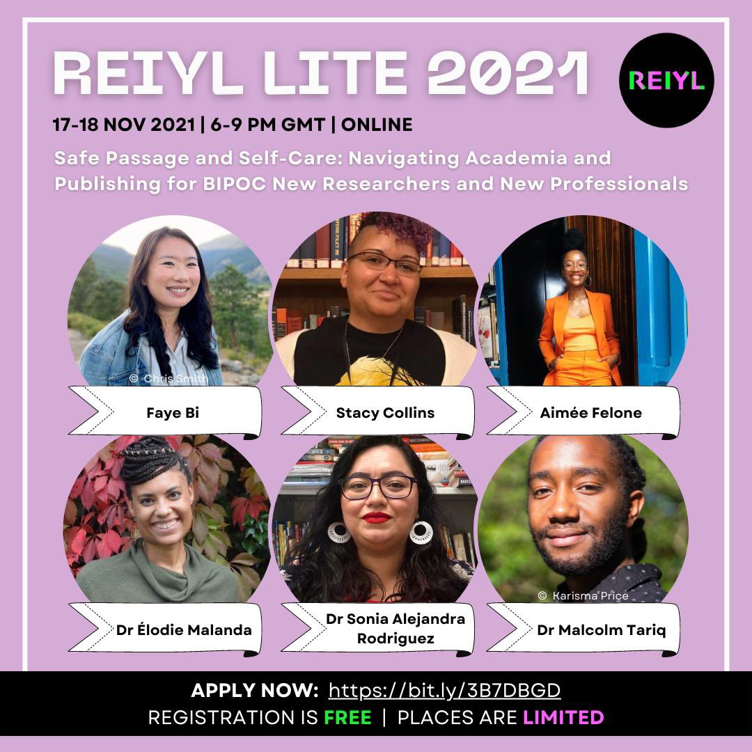 This line up is so incredible! Please share it far and wide so that it can reach the right people 💚 17th - 18th Nov, online, 6-9pm GMT: Navigating academia and publishing for BIPOC new researchers &amp; professionals.
<a href="/REIYL_Community/">Researchers Exploring Inclusive Youth Literature</a> doing amazing things as always.