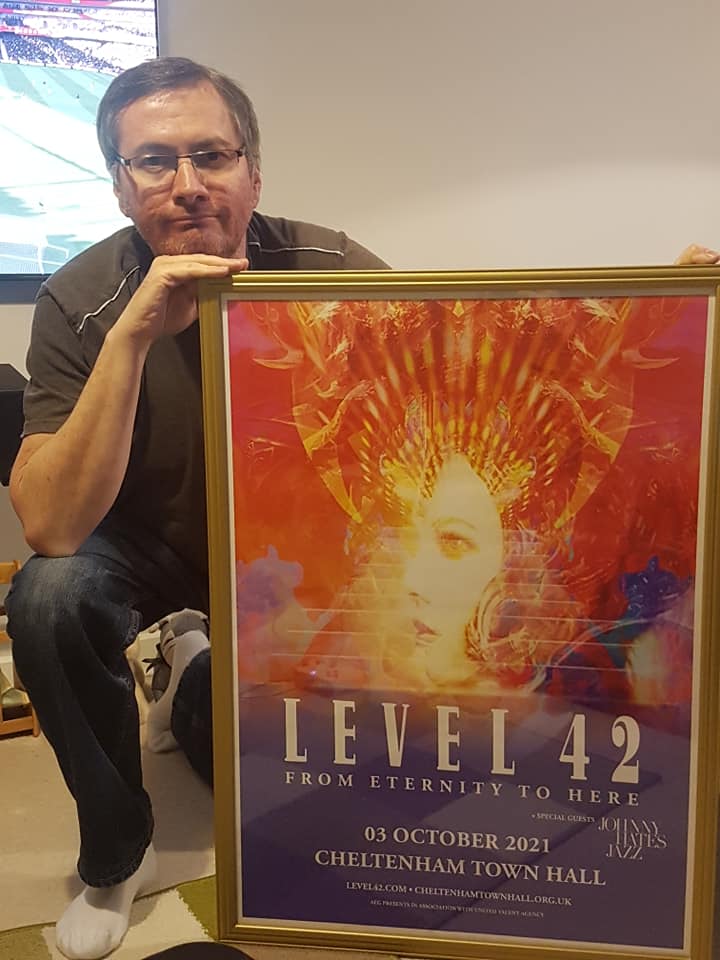 OwenGuppy73's tweet photo. @markking @mikelindup I have just framed my poster, kindly donated by Chetlenham town hall. I had such a great time, thanks! #level42 https://t.co/LlbX4wRScE