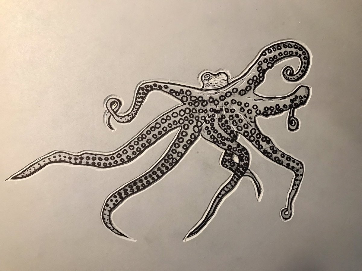 erryn_kim's tweet photo. Carving a majestic cephalopod #octopus #printmaking #workinprogress https://t.co/ZMtObBjThr