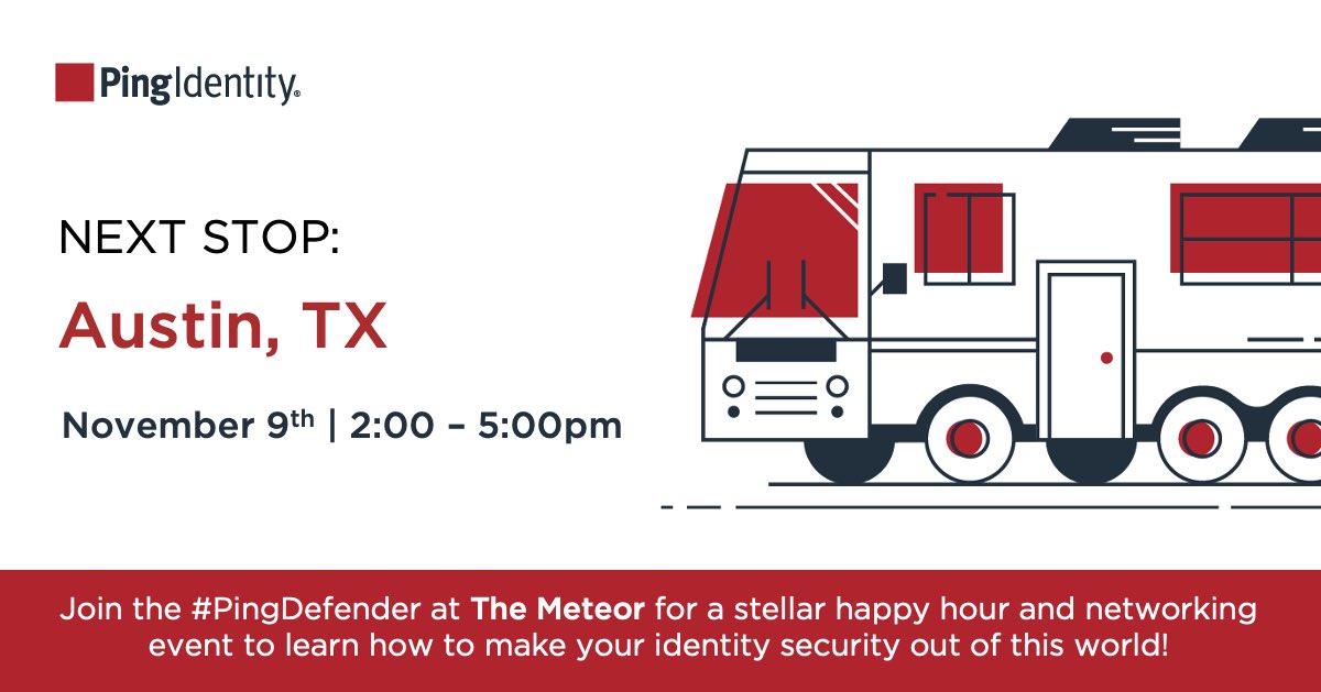 PingDefender's tweet photo. 🛣 If you're in the Austin, TX area tomorrow, come meet me and my @pingidentity pals at The Meteor 💫 2-5pm to learn how to drive your identity security forward and deliver out-of-this-world digital experiences! RSVP: https://t.co/loUiC2QefK #pingdefender https://t.co/5VzmarrHE6