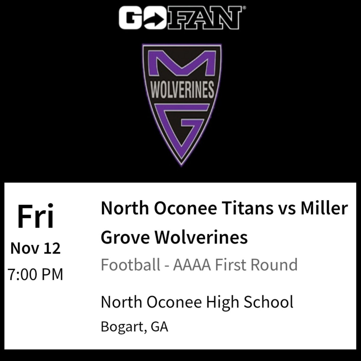 coachmbrown21's tweet photo. Come Support our Miller Grove Wolverines First Round Football Playoff Game Click Link below for Tickets https://t.co/BPvNfIVmZ0 
#GoWolverines https://t.co/PB5opOqwKI