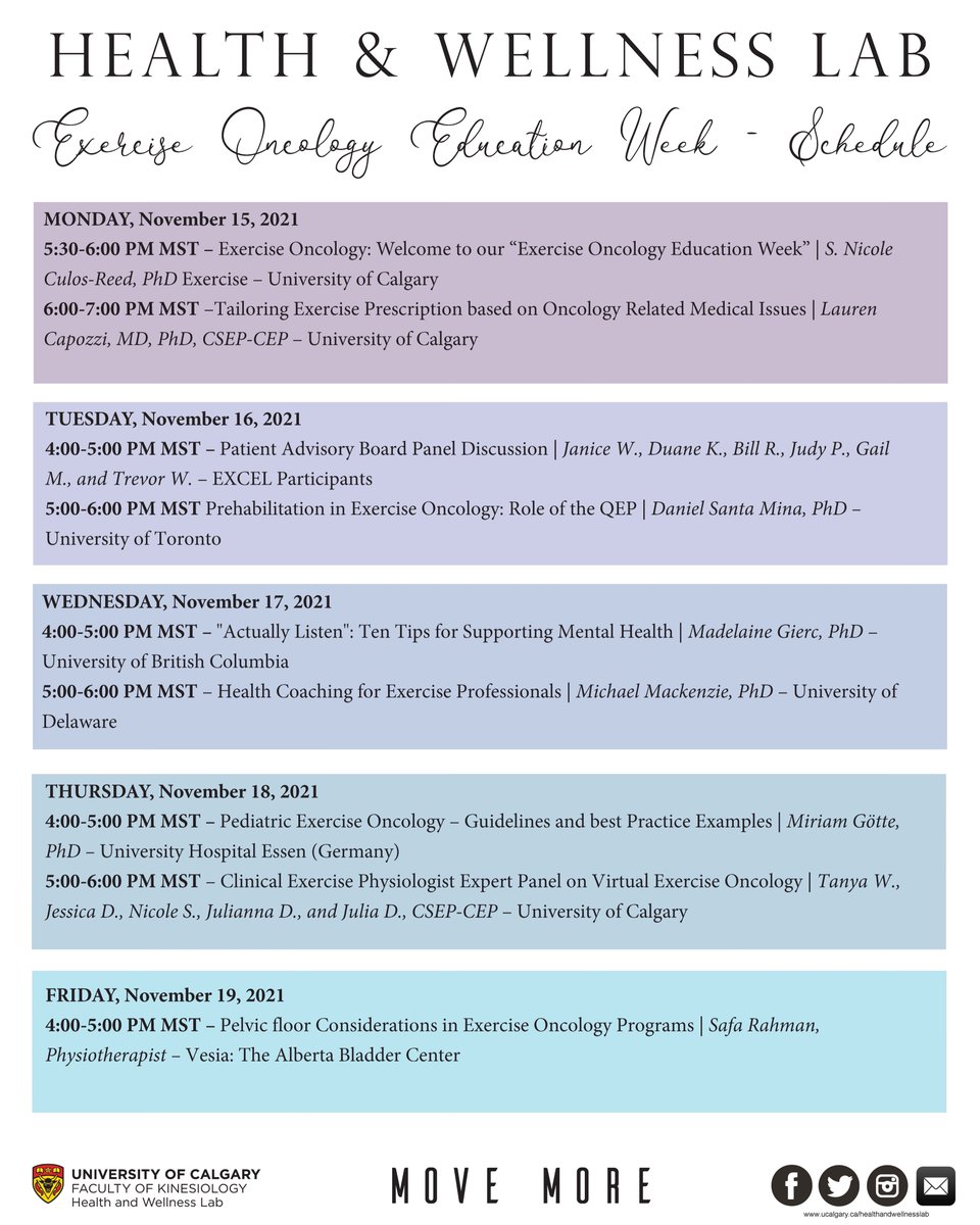 Have you signed up for our Exercise Oncology Exercise Professional Education Week yet? We are offering FREE education sessions during the week of November 15-19, 2021. Find out more and sign up here TODAY! bit.ly/3GRfj7R @NCulosReed #ExerciseOncologyWeek #EvidenceBased