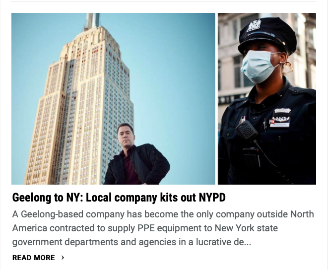 ScaleFacilitate's tweet photo. Our Managing Partner David A. Collard was featured in today's @geelongaddy paper and online on the @theheraldsun, discussing a win to supply New York state with medical supplies for the next five years.

Find out more at @re_open_com's website.

#ScaleFacilitation #innovation https://t.co/VJ5zKLWriJ