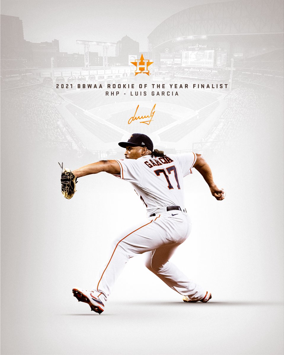 astros's tweet photo. Congratulations to Luis Garcia for being named a 2021 BBWAA AL Rookie of the Year finalist!

#ForTheH https://t.co/WNqug0bB9x