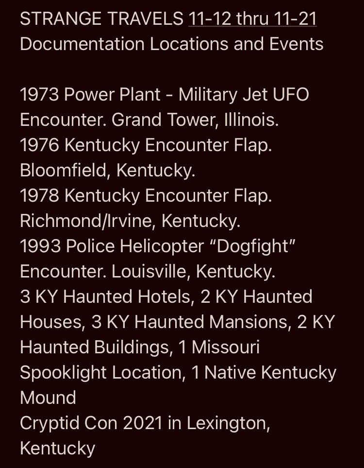 STRANGE TRAVELS - Nov, 2021. Plenty of more places yet to visit & document over the next few weeks! MO, IL, KY, IN. Stay Tuned! 🗺🧭🚘📸 #StrangeTravels #MichaelHuntington #Paratravel #Cryptotourism #UFOResearch #UFOs #Haunted #Cryptids #CryptidCon #LegendTripping #UFOTwitter