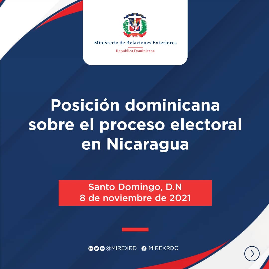 MIREXRD's tweet photo. Comunicado 🔈 

Posición dominicana 🇩🇴 sobre el proceso electoral en Nicaragua 🇳🇮. 

📲 https://t.co/VD6eaIO3Vt https://t.co/4vmic7Znt0