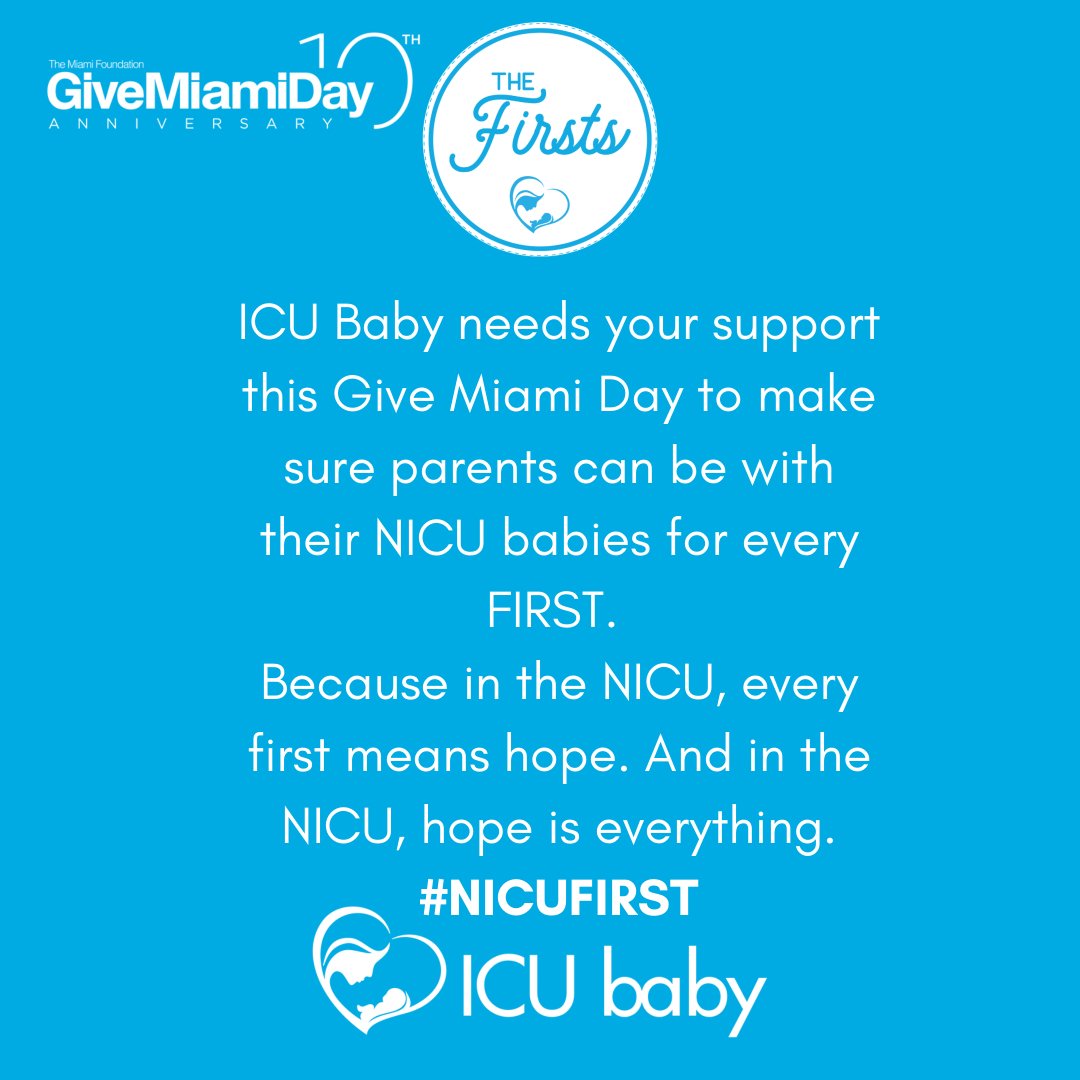 ICUbaby_org's tweet photo. The Firsts - Give Miami Day 2021
The countdown to Give Miami Day 2021 has begun! Mark your calendars for Thursday, November 18th to support our amazing NICU families and celebrate every #nicufirst #prematurityawarenessmonth #givemiamiday @MiamiFoundation https://t.co/jMYEoYF0PJ