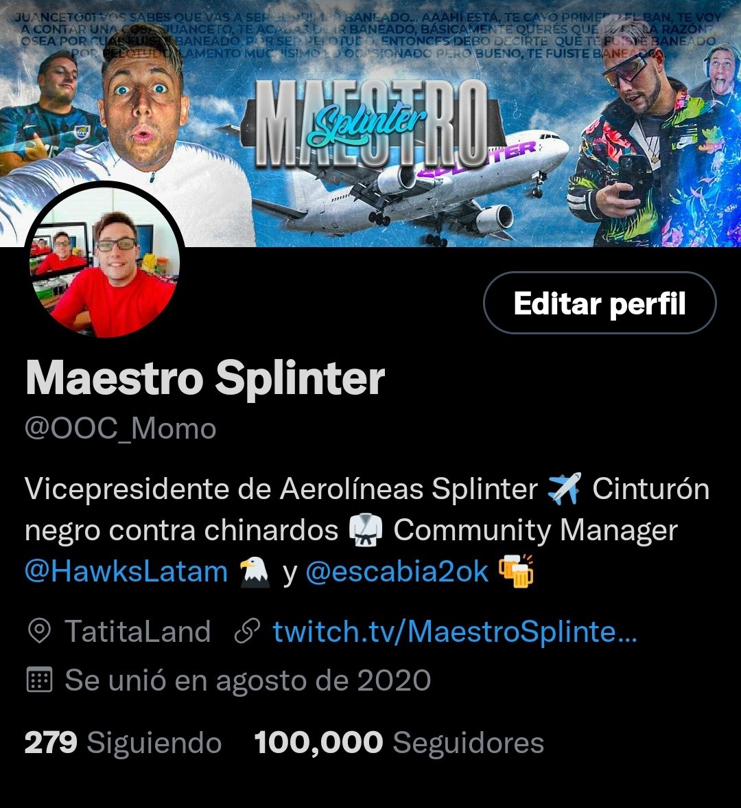 Sí, aunque no lo crean, llegamos a 100k de seguidores. Gracias a todos por el aguante, esto no tiene ningún sentido.

#Splinter100k