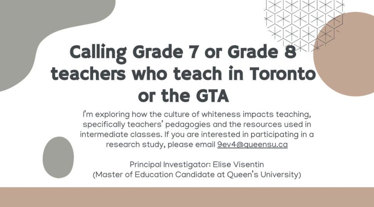 If you're interested in exploring how the culture of whiteness impacts teaching and resources used in the classroom, please email me at 9ev4@queensu.ca