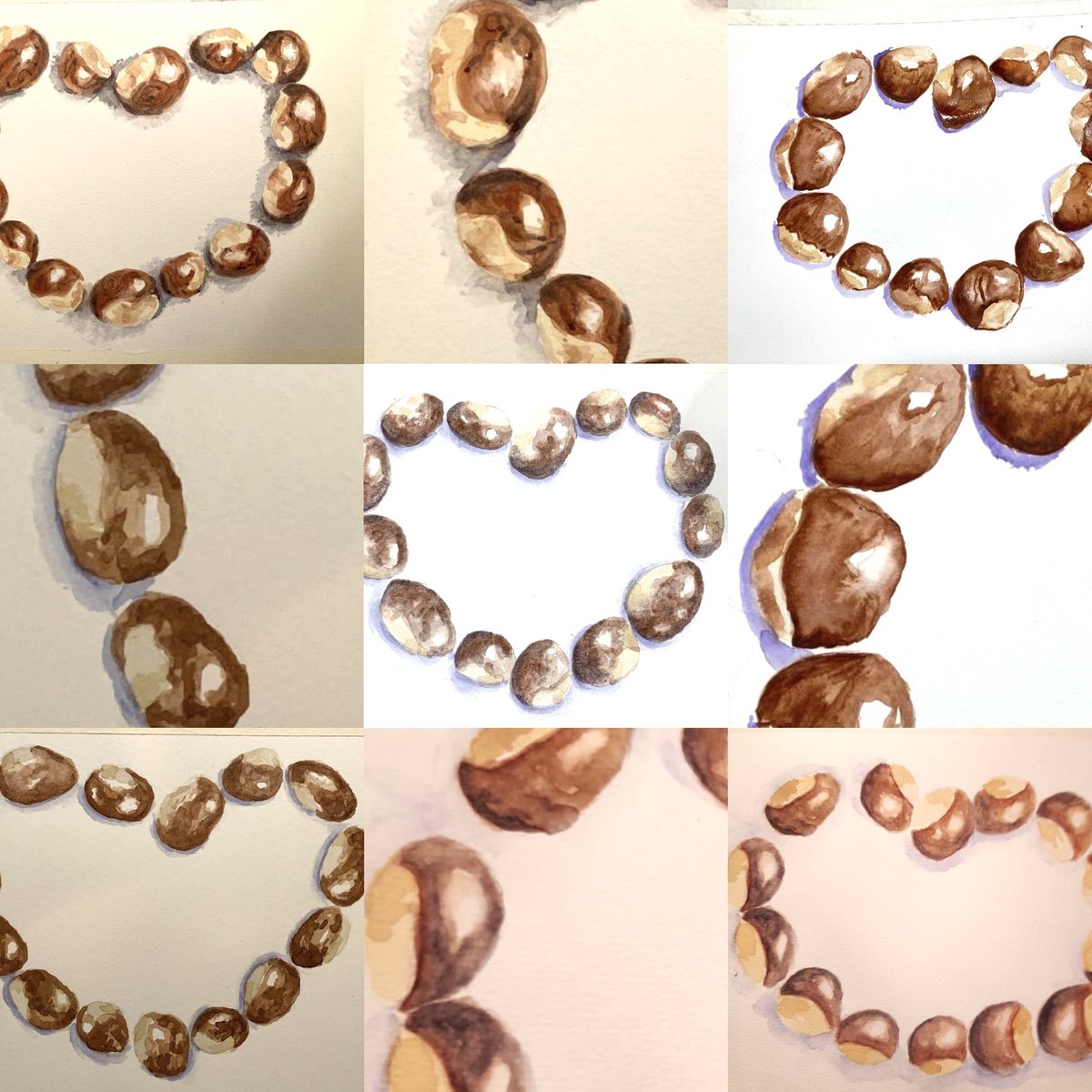 Crazy about conkers! 
Painted in watercolours…aren’t they cute! 
.
.

#learnwatercolour #beginerwatercolour #watercolourthebasics 
#onlinewatercolourcourse #watercolour #watercolor #onlinewatercolorclass #watercoloronlineclass #paintwatercolor #watercolouronlineclass