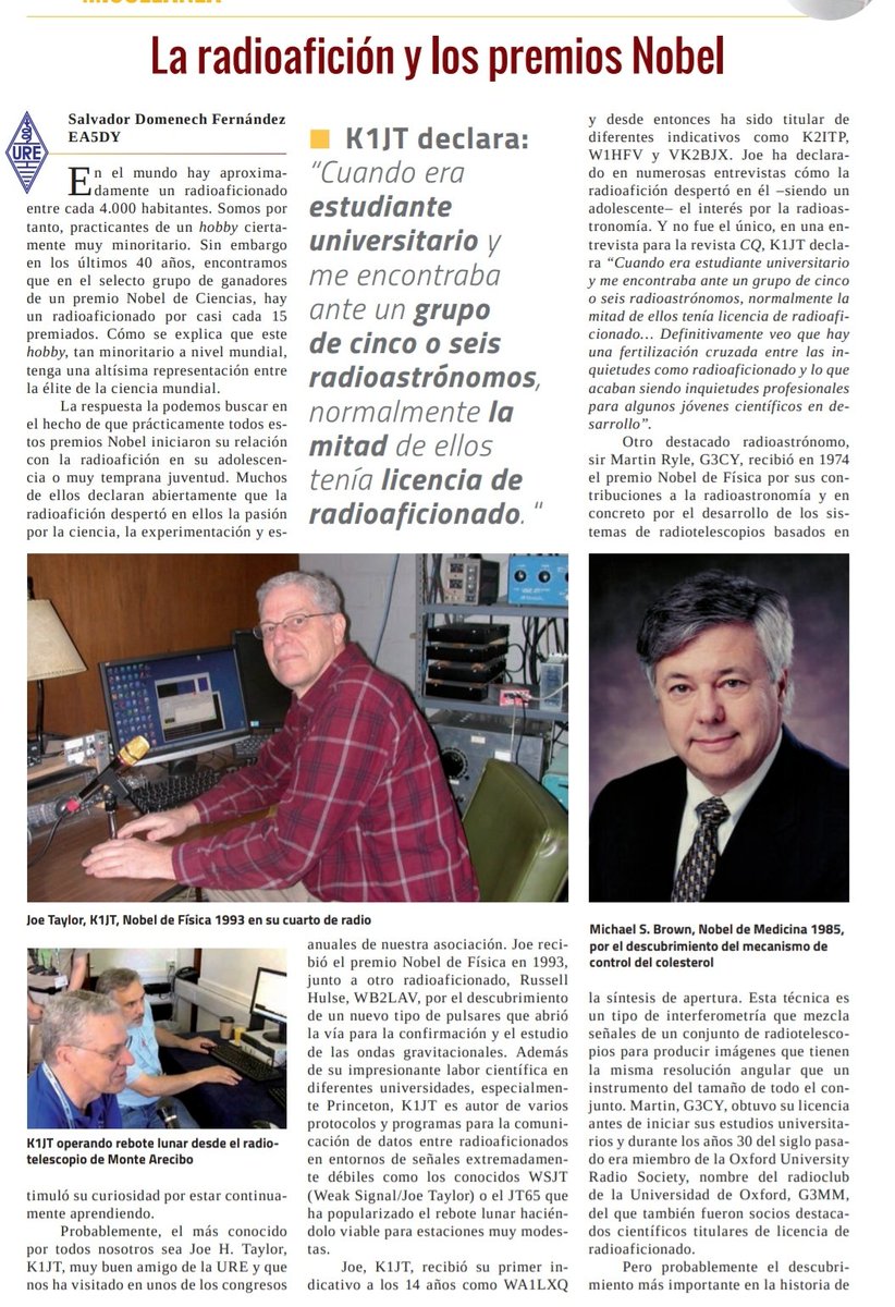 _EA5Y's tweet photo. ¿Sabías que uno de cada 16 premios Nobel de Ciencias (Física, Química, Medicina) es o ha sido radioaficionado?

Did you know that one out of 16 laureates of the Nobel Prize in Sciences (Physics, Chemistry, Medicine) is or has been a ham? https://t.co/H9yUwC1GuB