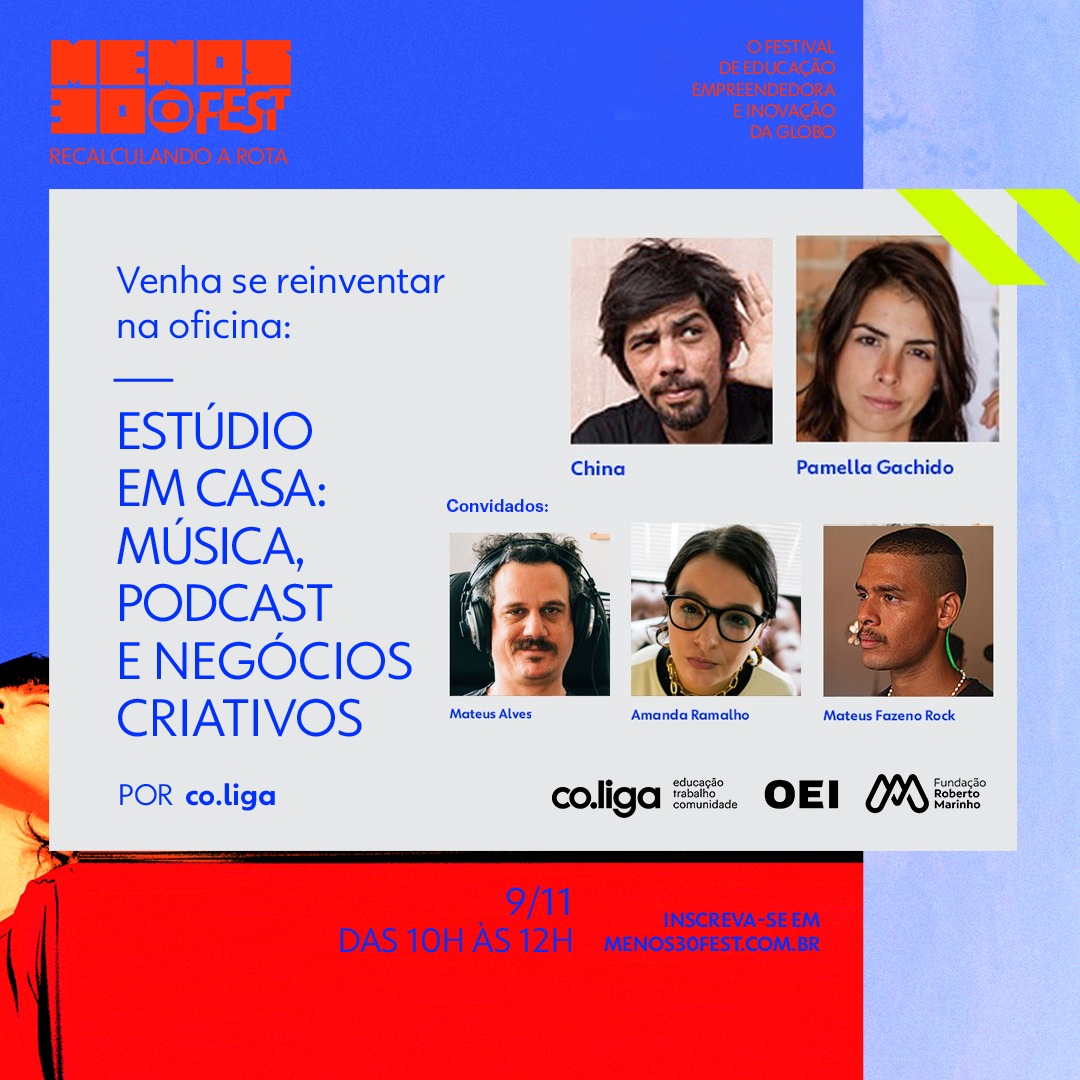 chinaina's tweet photo. Amanhã (terça) as 10h tamo representando a #coliga no #menos30fest falando sobre negócios criativos a partir do home Studio com esse time classe Gold ❤️ @amandaramalhos @fazenorock @MateusiAlves @pamellagachido https://t.co/6O7qWDcRhH
