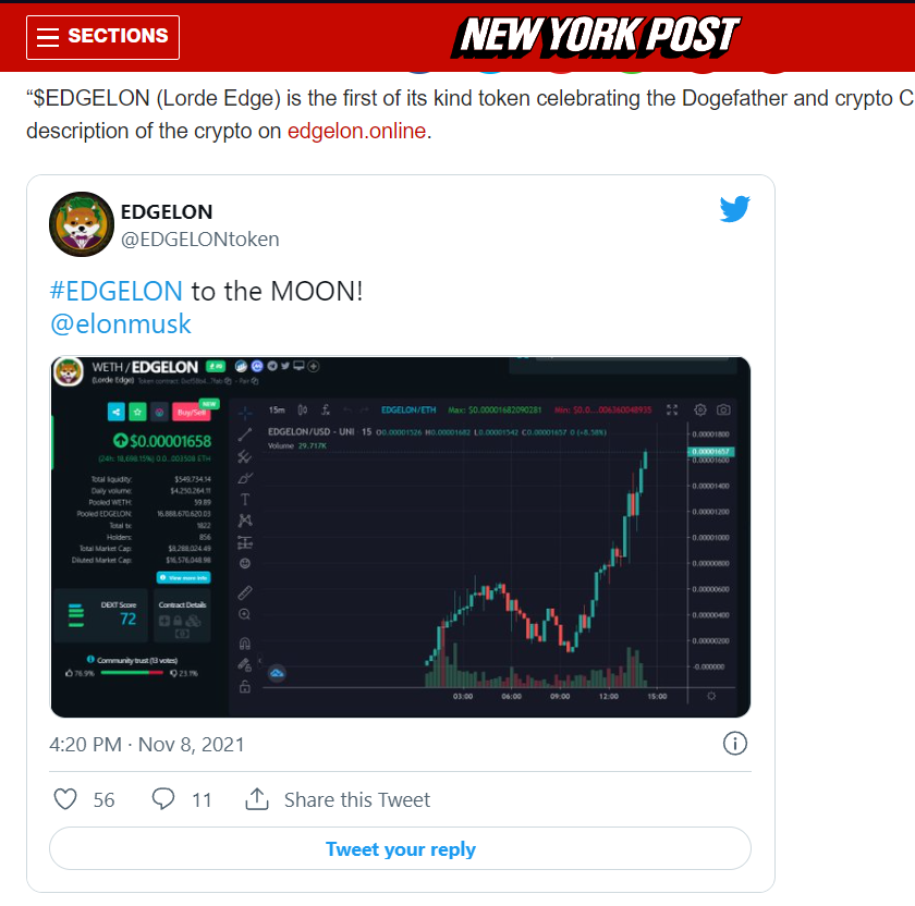 EDGELONtoken's tweet photo. https://t.co/WxoSzP7kMg

@nypost Appreciate the shoutout in the article. https://t.co/Se8KpZgTiU