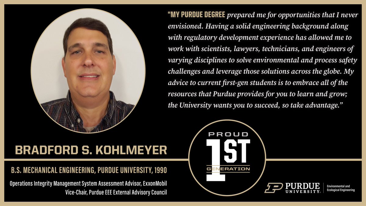 purdue_see's tweet image. #PurdueEEE is grateful to have Bradford S. Kohlmeyer, @PurdueME alumnus and #firstgenerationstudent, offering his expertise as vice-chair of @PurdueEEE's External Advisory Council. Happy First Generation Week @LifeAtPurdue and @purdueengineers!