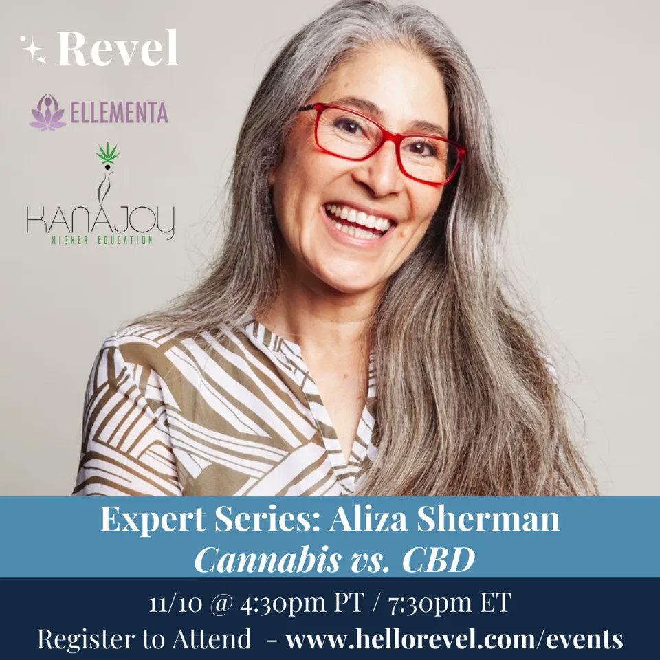 SparkTheAgency's tweet photo. WED NOV 10 at 4:30pm PT/7:30pm ET - KANAJOY: Women, Weed &amp; Wellness - Cannabis vs. CBD. @alizasherman and @hellorevel will guide a discussion about the benefits, concerns &amp; challenges of CANNABIS vs. CBD. Sign up here to attend: https://t.co/f7KDaSRhS0 https://t.co/PmgnF8PfBO