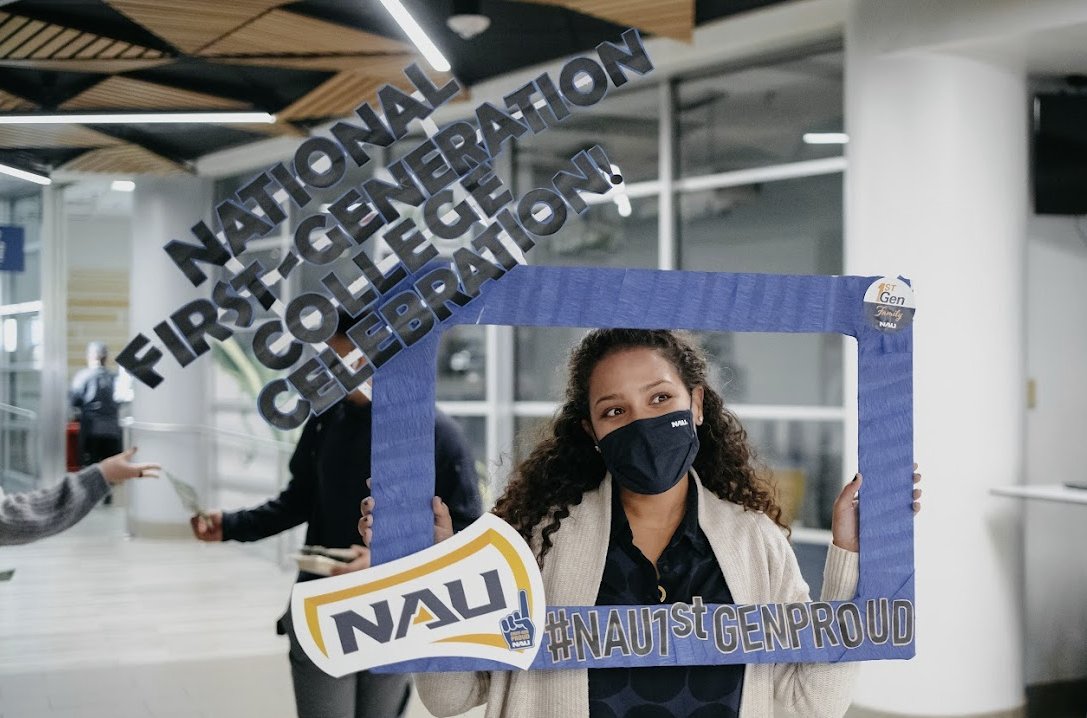 NAU's tweet image. Forging new paths for themselves and their families. #DYK almost 46% of NAU students on our Flagstaff campus identify as #firstgen. #FirstGenCelebrationWeek