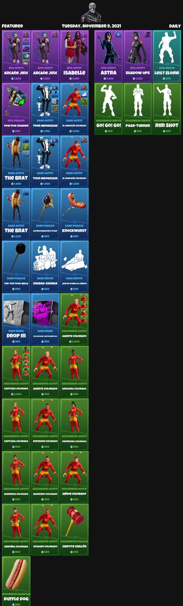 FNBRITMSHOP's tweet photo. #Fortnite Item Shop for Tuesday, November 9, 2021 https://t.co/fH8qZeUi0F