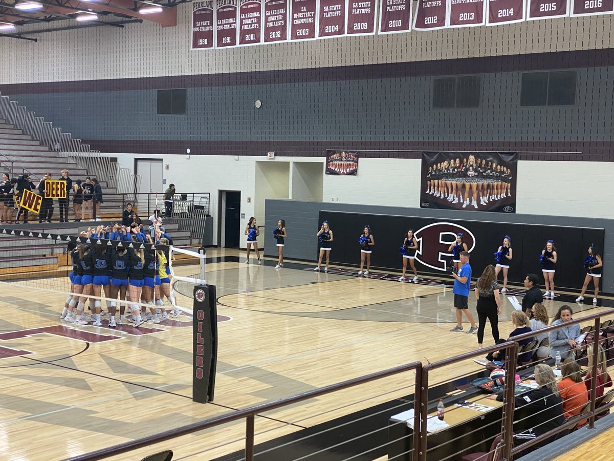 ClearSpringsHS's tweet photo. @CSHSVolleyball ready for their playoff match against Deer Park. Go Lady Chargers. Thanks to @SpringsCheer for your support. https://t.co/FJkLoLsXC7
