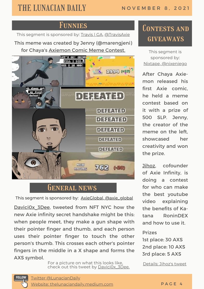 LunacianDaily's tweet photo. The Lunacian Daily first ever issue is now live! UTC MONDAY NOVEMBER 8, 2021! PDF link coming real soon. But for now, here are the JPEG files of the PDF. Please bare with us. Page 1-4 out of 13. https://t.co/NfI6LTsv0G