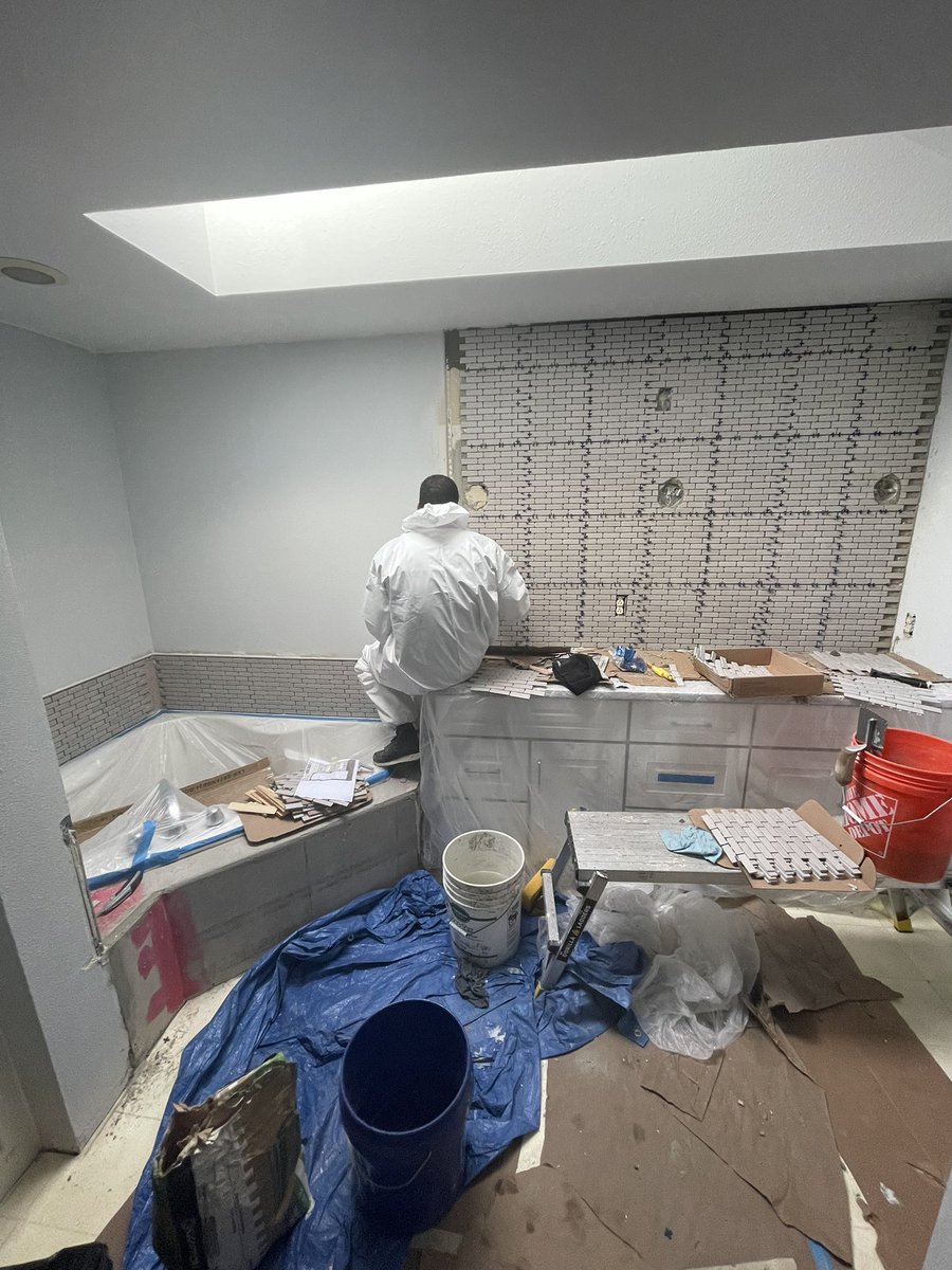 J360QualityCons's tweet photo. We started tiling in the master bathroom, check out some of the pictures so far. Can’t wait to see the finish!! https://t.co/uqz2eG8wTv