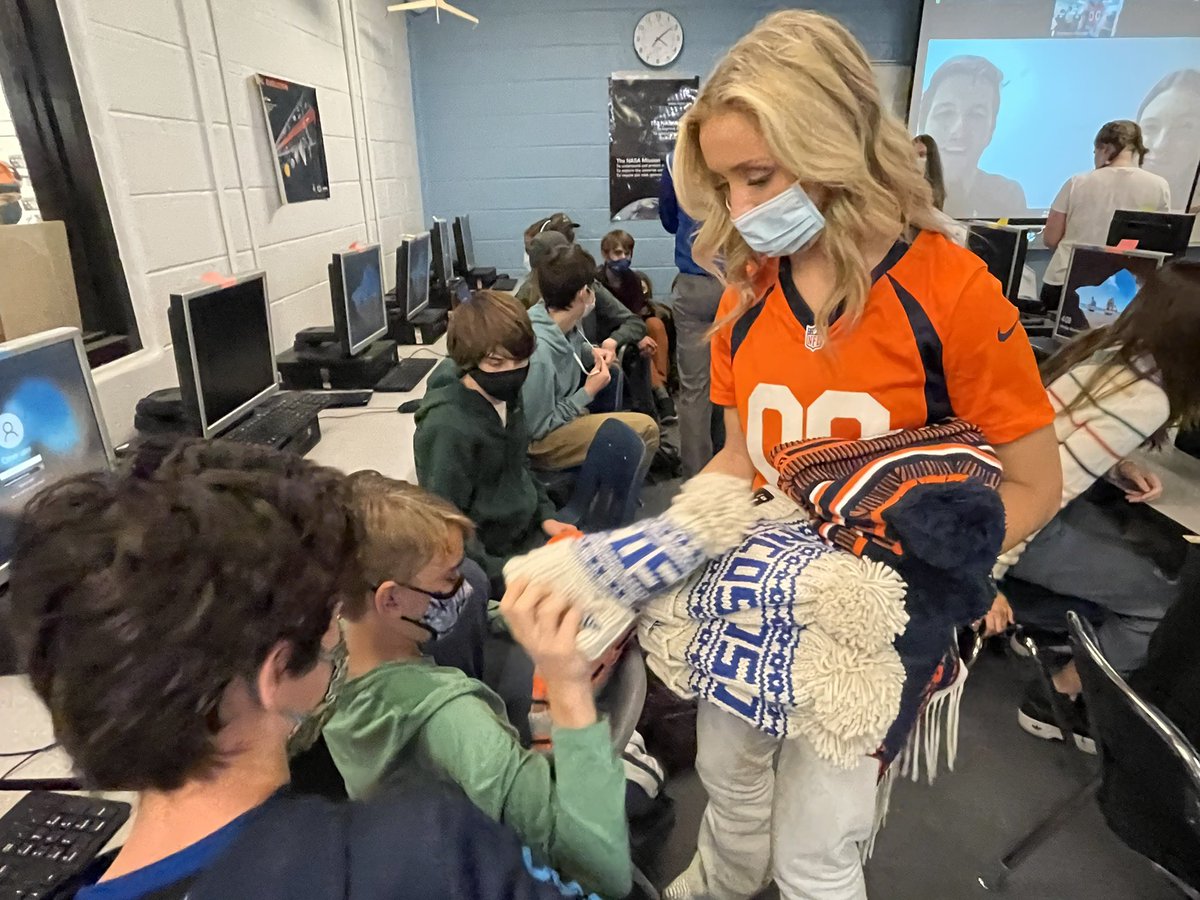 BVSDcolorado's tweet photo. This afternoon @Broncos Cheerleaders and mascot Miles delivered a $1,108 check to the @CentaurusHS Physics Club, supporting their efforts to build a space plane payload as part of the team’s #TackleSTEM initiative! #BVSDProud https://t.co/EjOsv2ZpnR
