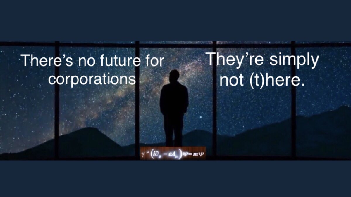ViaLucis1's tweet photo. Well, let’s get on that.
The future of homo sapiens sapiens is at stake.
#NoFutureForCorporates
#LetsEndTooBigToFail
#OrganismsAreAlgorithms
#DataWars https://t.co/RcQxVwo8W7