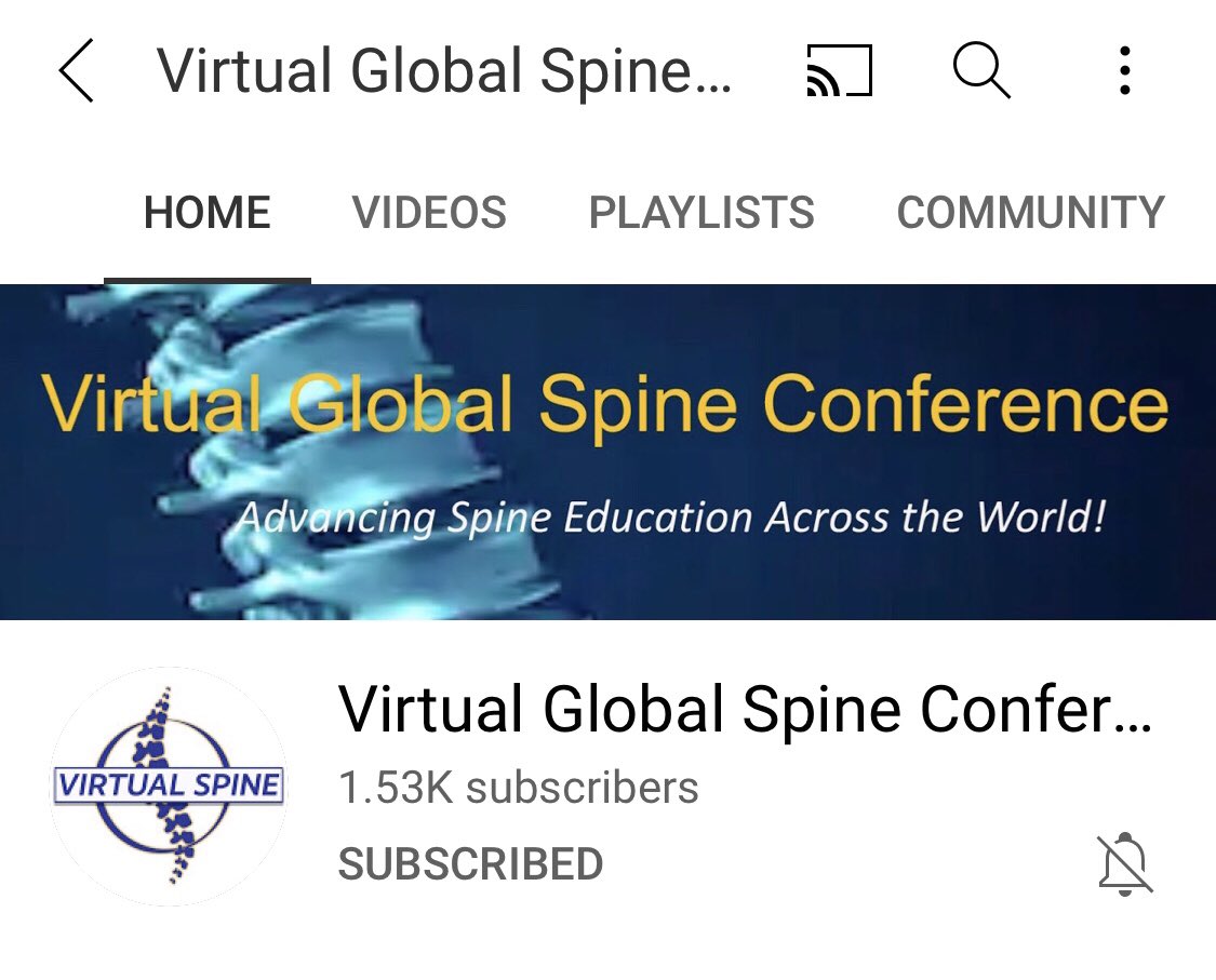 AliBaajMD's tweet photo. The @virtualspine YouTube channel now has 1.5K subscribers and 80+ recorded sessions! Unprecedented initiative by a phenomenal team to improve access and promote education in #spine worldwide! https://t.co/gV1Kdm1wqY https://t.co/AbBx4LRpGZ
