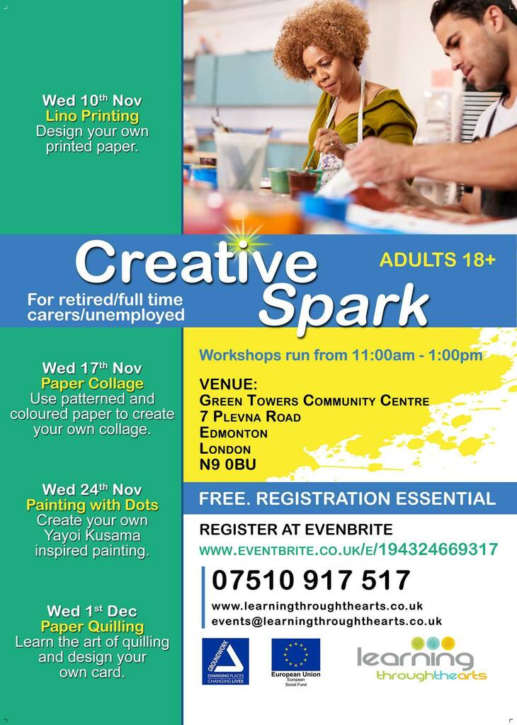 Learning Through the Arts are providing FREE art workshops for Adults in Enfield that are Unemployed and looking for opportunities to develop creativity, social opportunities and wellbeing. 
 
Those who would like to take part in the workshops can book on here: …