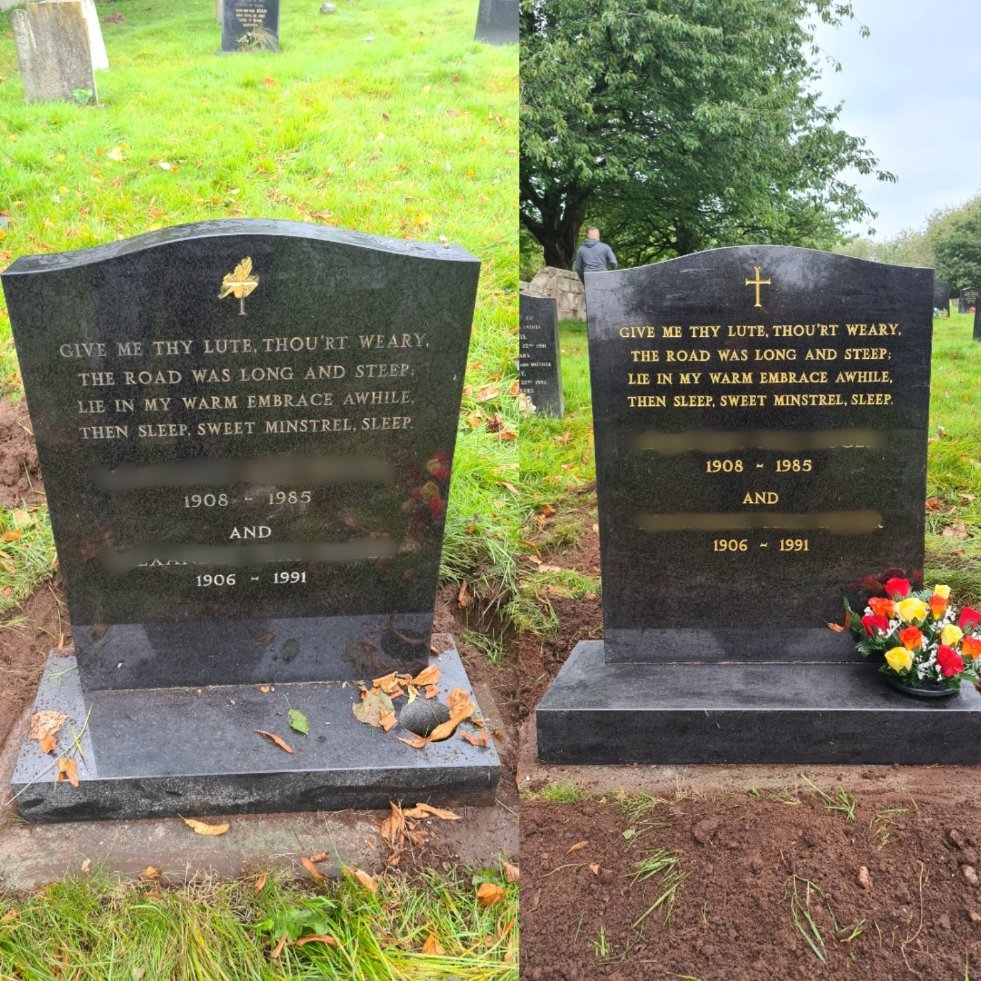 Andydcfc91's tweet photo. New business in Shropshire
But willing to travel for work
Work done in situ to avoid paying remove and refix charges
Please follow us on Facebook
@memorialrestorationservices
#Shrewsbury #Shropshire #SmallBusiness #memorial #masonry #headstone #LevellingUp #regild #repaint https://t.co/Pf8xHNyaKp