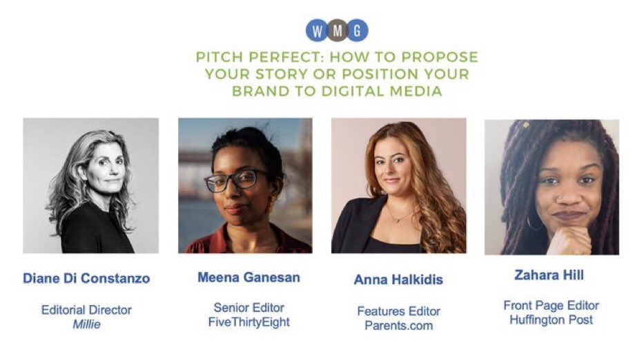ksandler1's tweet photo. Major props to @JulieBlattberg for organizing tonight’s #pitchpanel for @WMG_NYC w @zaharahill, @AnnaHalkidis, @MeenaGanesan, and Diane Di Costanzo! You are #pichperfect, Julie!! https://t.co/oyfH7Gn3Is