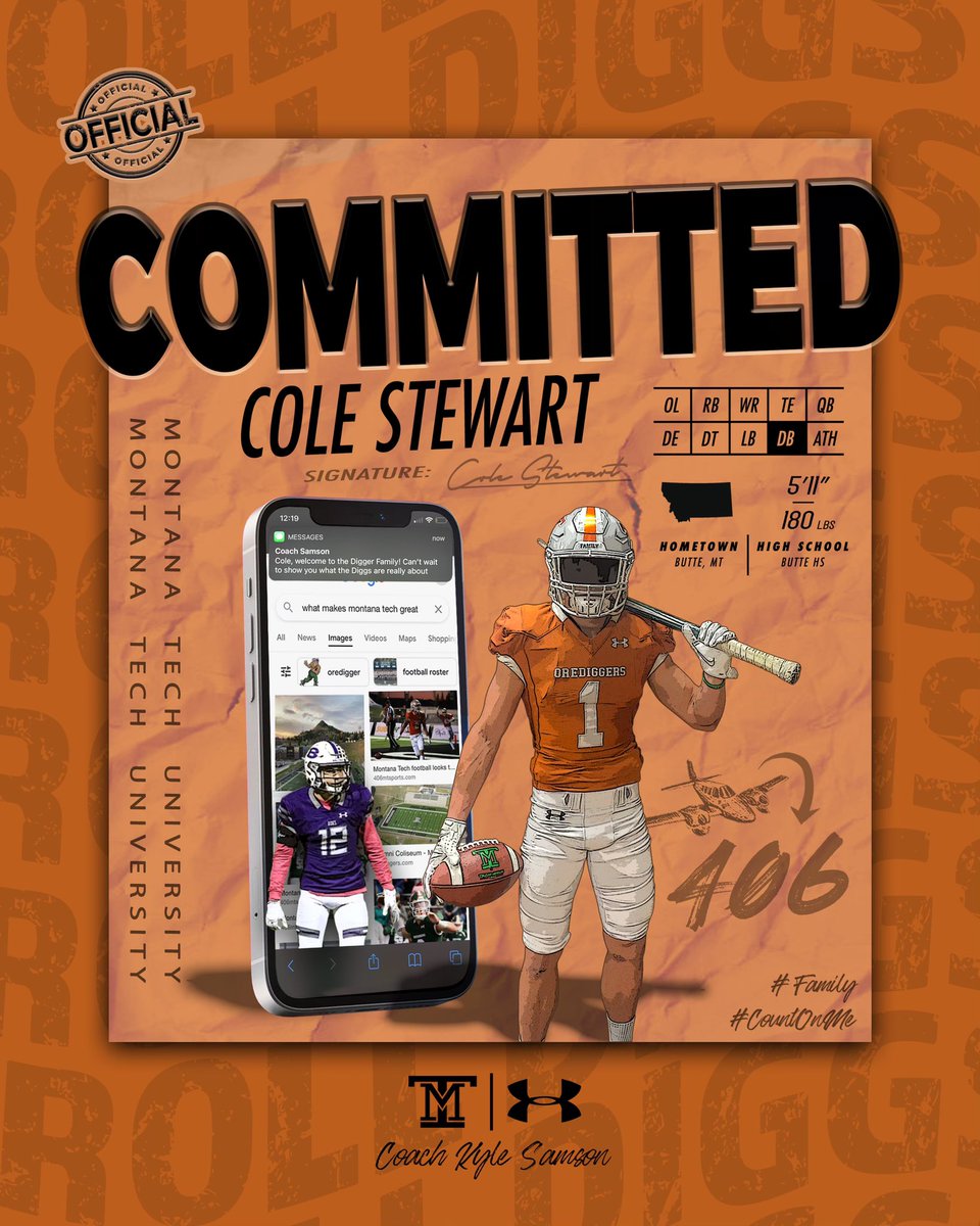 ColeStewart023's tweet photo. Thankful and excited to announce my commitment to Montana Tech to continue my academic and football career! Roll Diggs!⚒️ @CoachKyleSamson @CoachAndersonMT @MTFBCoachSchlee @MonTechFootball #CountOnMe #Family https://t.co/YJ6CMMSGW8