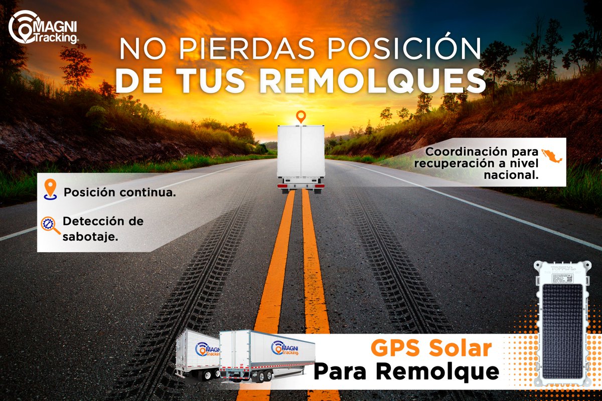 MagniTracking's tweet photo. RASTREO, control y seguridad de REMOLQUES. 🚛🚚🤖🛰 🚨

Con nuestra solución GPS para remolque puede llevar un seguimiento y administración completa de su transporte. 

#MagniTRACKING #RastreoRemolques  #RastreoIoT #RastreoSatelital #Telemetria  #FleetManager #RastreoGPS https://t.co/gdnLOV9ScV