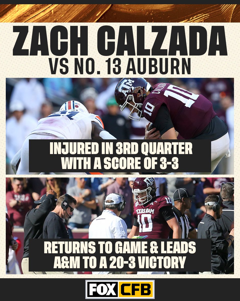 CFBONFOX's tweet photo. Pro Tip: Don't injure @ZachCalzada when playing @AggieFootball 😅😤 https://t.co/L84l51osWH