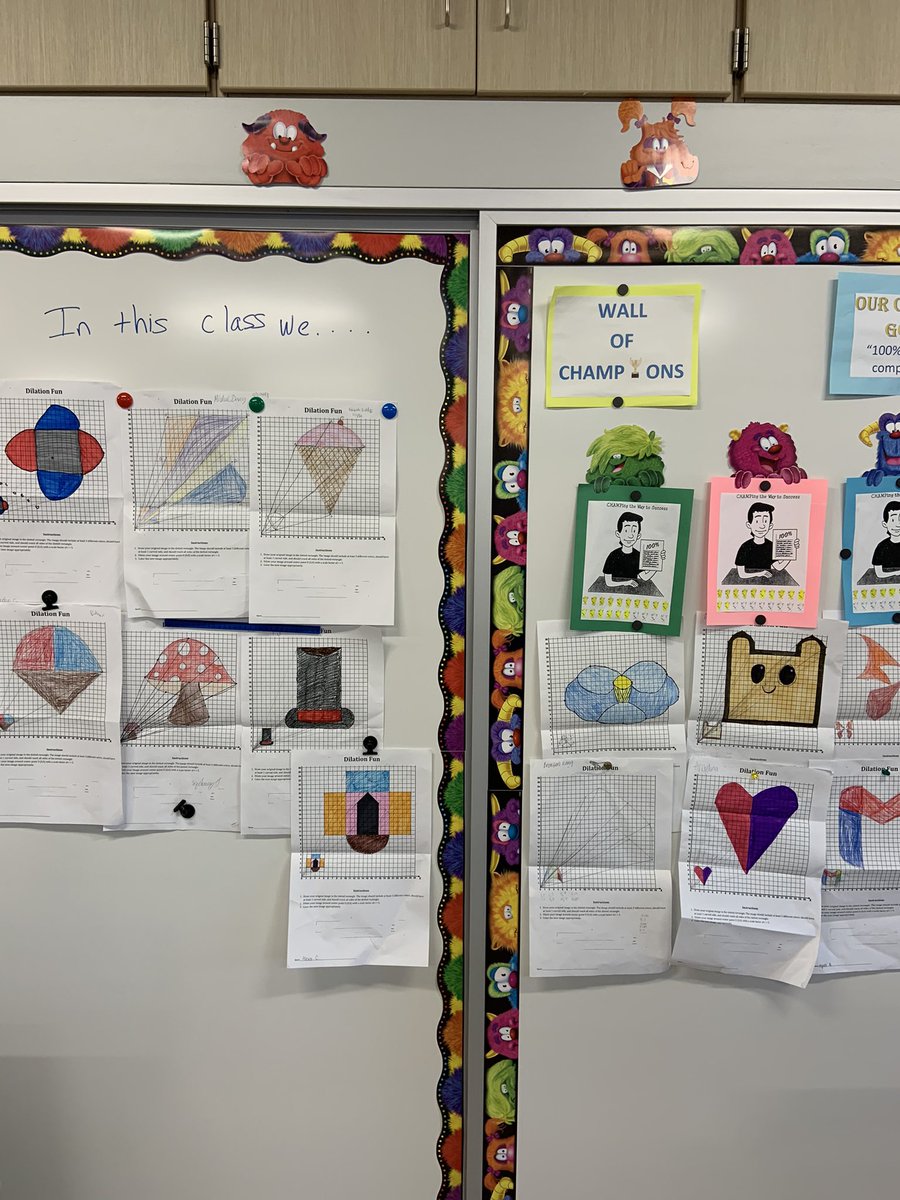 MrsSagrisK's tweet photo. Lots of learning decorates the walls of my classroom. So proud of each and all of my kiddos, 6th/7th/8th grade work! @LincJrHi #Math https://t.co/NI2NKLXFWc