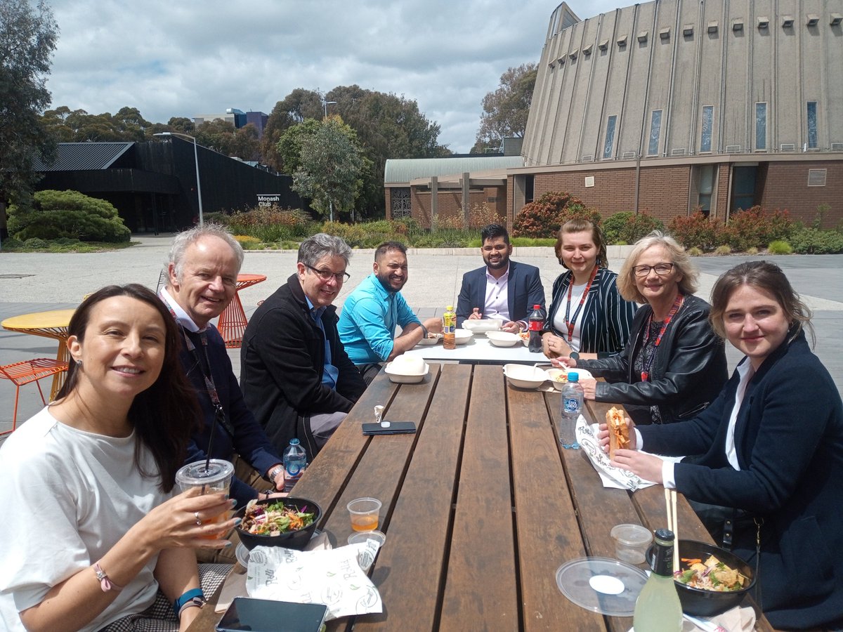 JBatstone's tweet photo. Ah - the "new normal" - eating lunch at @MonashUni  with my @MonashDFI colleagues - so glad to be back!
With @DrClaudiaDC @AndrewDingjan @giwebb @VijaySPaul @HarinduC @francesfinke and Ruby O'Connor https://t.co/ojJa1kvIlZ