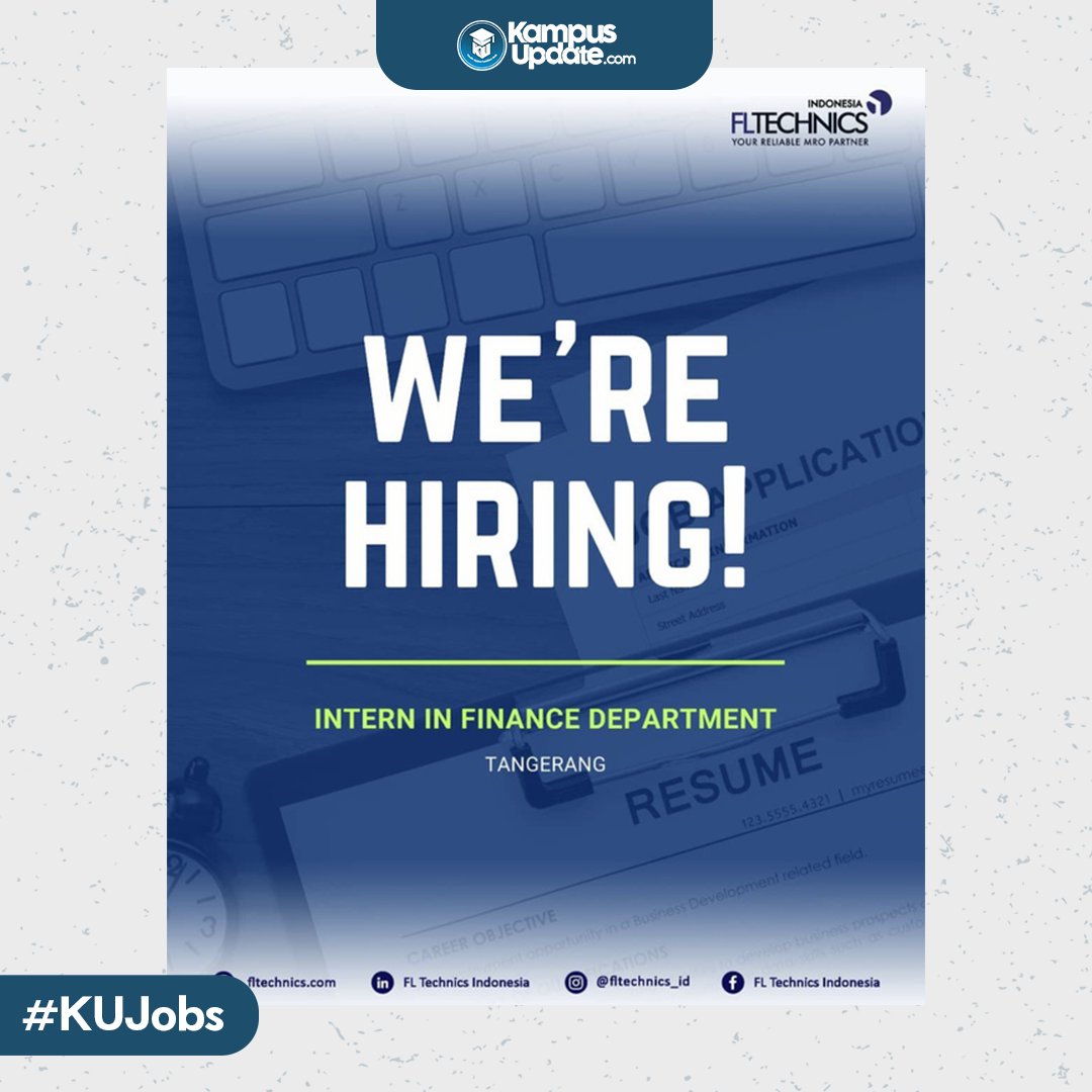 KampusUpdate's tweet photo. Pagi Updaters !
FlTechnics membuka kesempatan magang untuk posisi di Finance Department !
Kirim CV ke 👉 recruitment.atd@fltechnics.com
📍Tangerang
#KUJobs #Infomagang #internship #FLTechnics https://t.co/3dF4aFfF4G